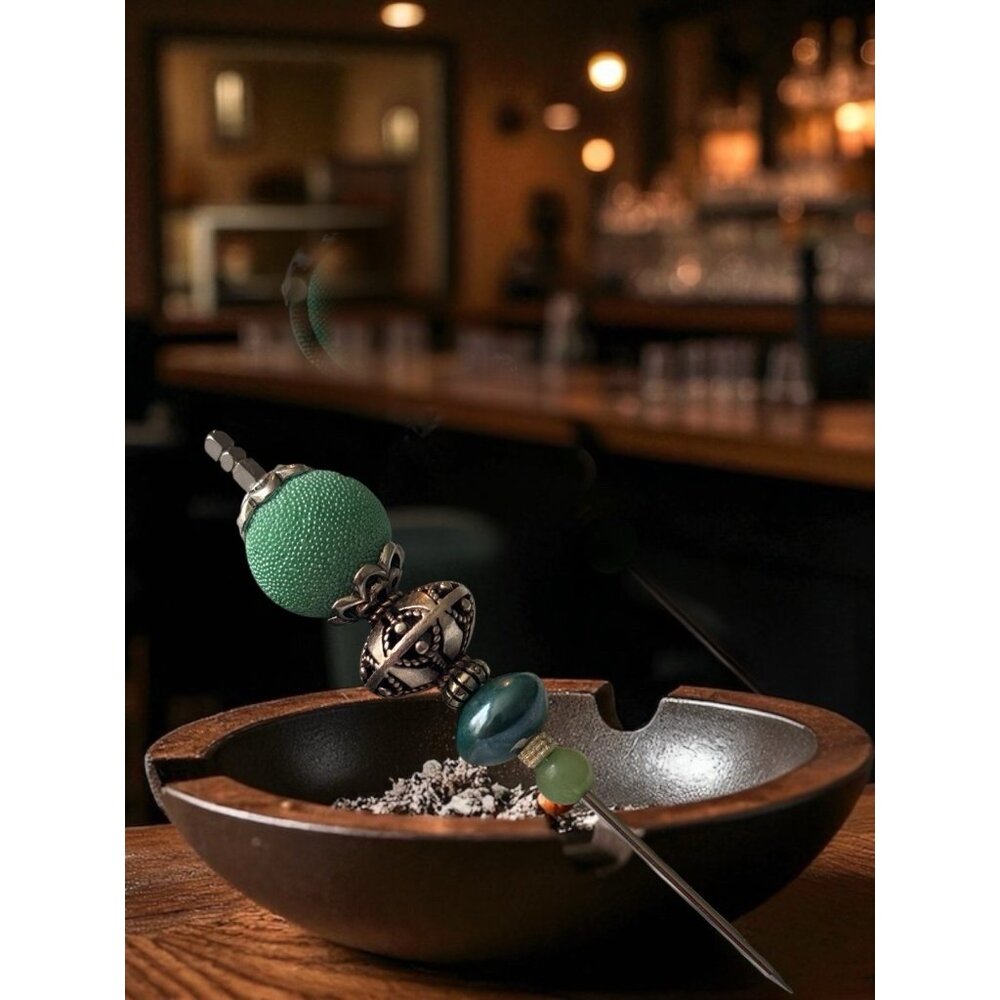 Cigar Poker Handmade Green Teal Silver Beaded Nubber Picker Smoking Accessory
